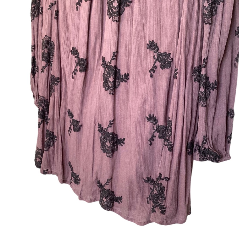 Free People Austin Dress Sz M Mauve Embroidered Mini Open Back Boho Festival EUC - Picture 7 of 9